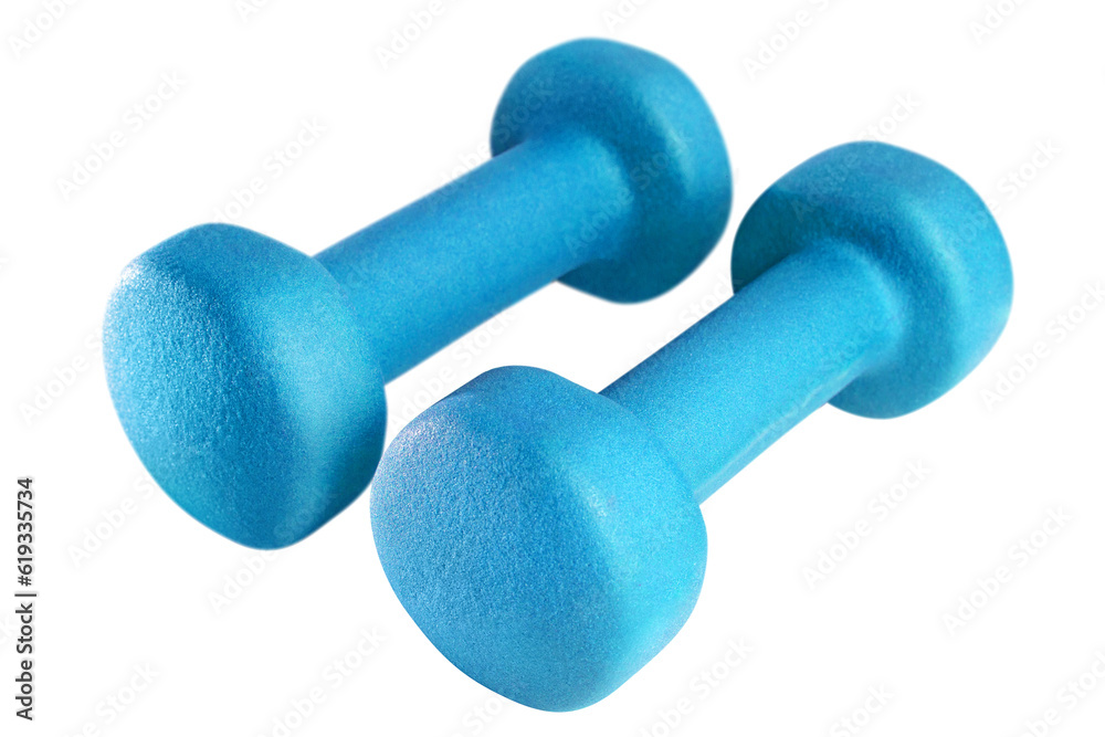 Pair of blue dumbbells cut out Pair of blue dumbbells cut out