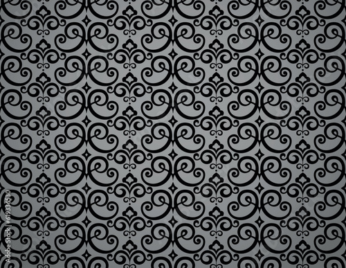 Flower geometric pattern. Seamless vector background. Black and gray ornament. Ornament for fabric, wallpaper, packaging. Decorative print