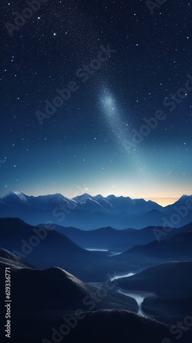Night sky with starts and mountain background. AI Generated