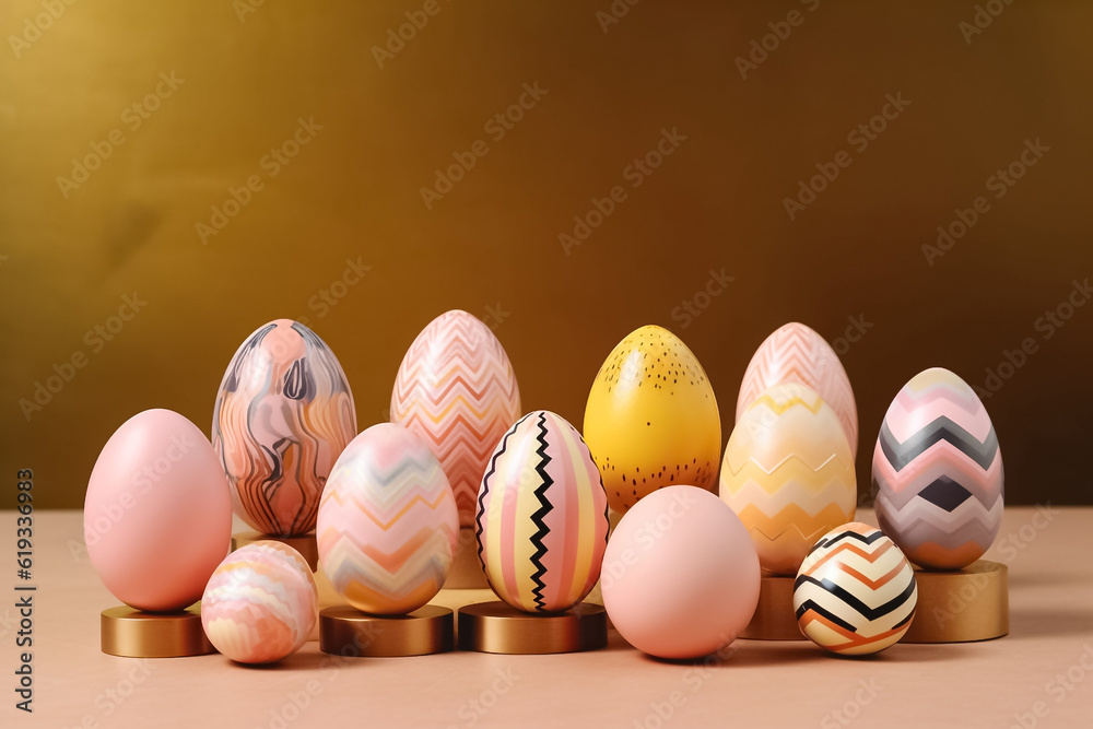 Perfect colorful handmade and beautiful Easter eggs background. Greetings and presents for Easter Day. Generative AI. Perfect colorful handmade and beautiful Easter eggs background. Greetings and presents for Easter Day. Generative AI.