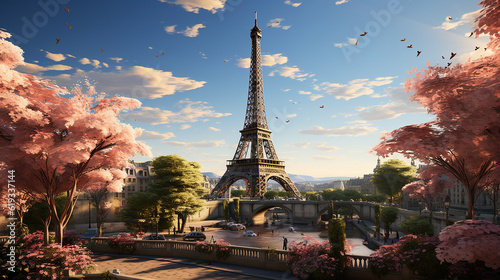 Champs de Mars and Eiffel Tower in summer, Paris, France 