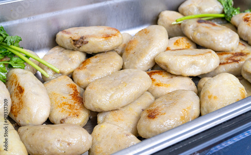 Big Potato Pancakes Kolduny, Draniki Stuffed Dumplings, Deruny, Kalduny Potato Latkes, Latkas Street Food