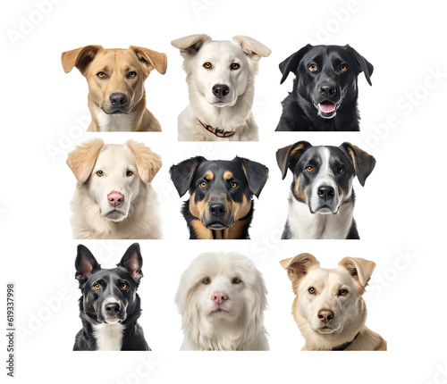 diverse dogs looking forward against a white backdrop