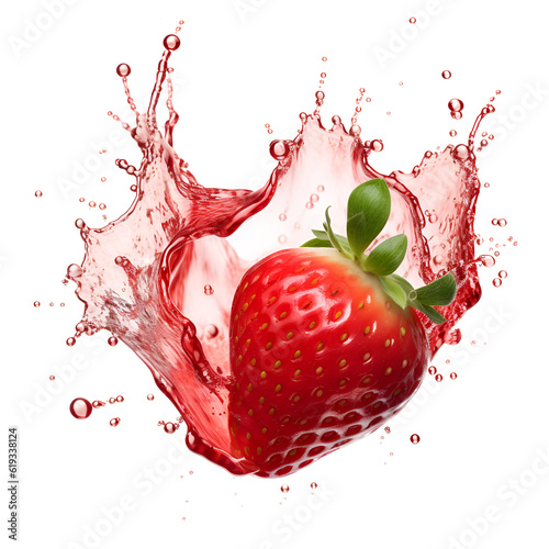 strawberry in juice splash on transparent background ai generated