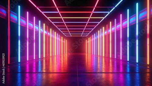 abstract background with neon lines tunnel