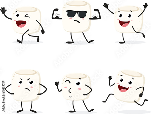 Cartoon marshmallow, set of Cute characters, Isolated on white background