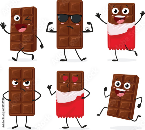 Cartoon Chocolate, set of Cute characters, Isolated on white background
