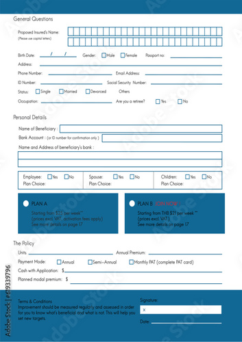 Application form set. Prepared forms for registering filling personal data business contract for entering work documentation traveling abroad information about studies credit vector and loan paper.