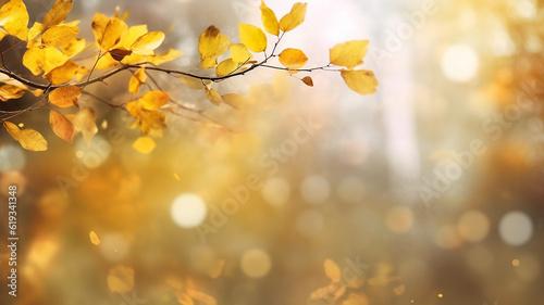 abstract light autumn background yellow leaves autumn mood change of season. Generative AI © kichigin19