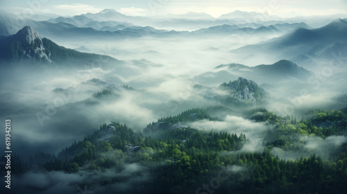 Beau paysage de forêts et collines embrumées © HKTR-atelier