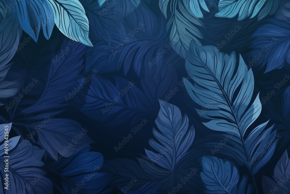 Collection of tropical leaves,foliage plant in blue color with space background Collection of tropical leaves,foliage plant in blue color with space background