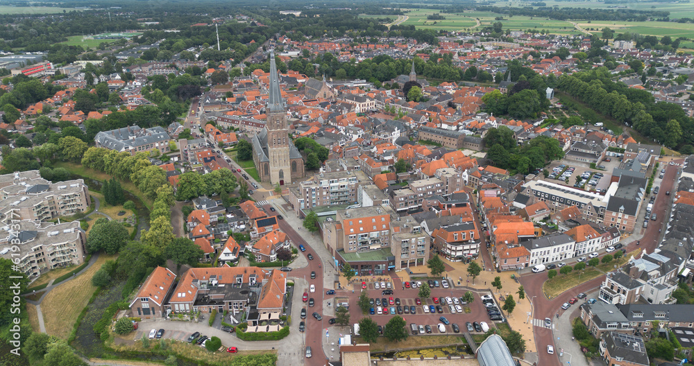 Fototapeta premium Aerial view of the city of Steenwijk Overijssel netherlands. Steenwijkerland.