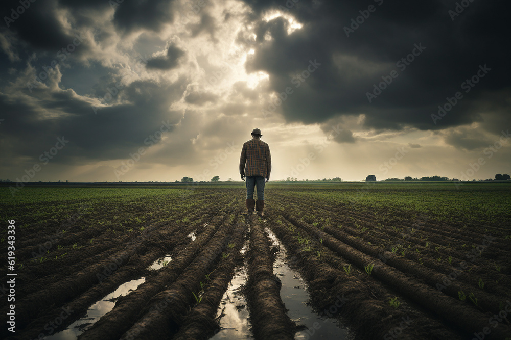 Fototapeta premium Farmer looking over his farm field