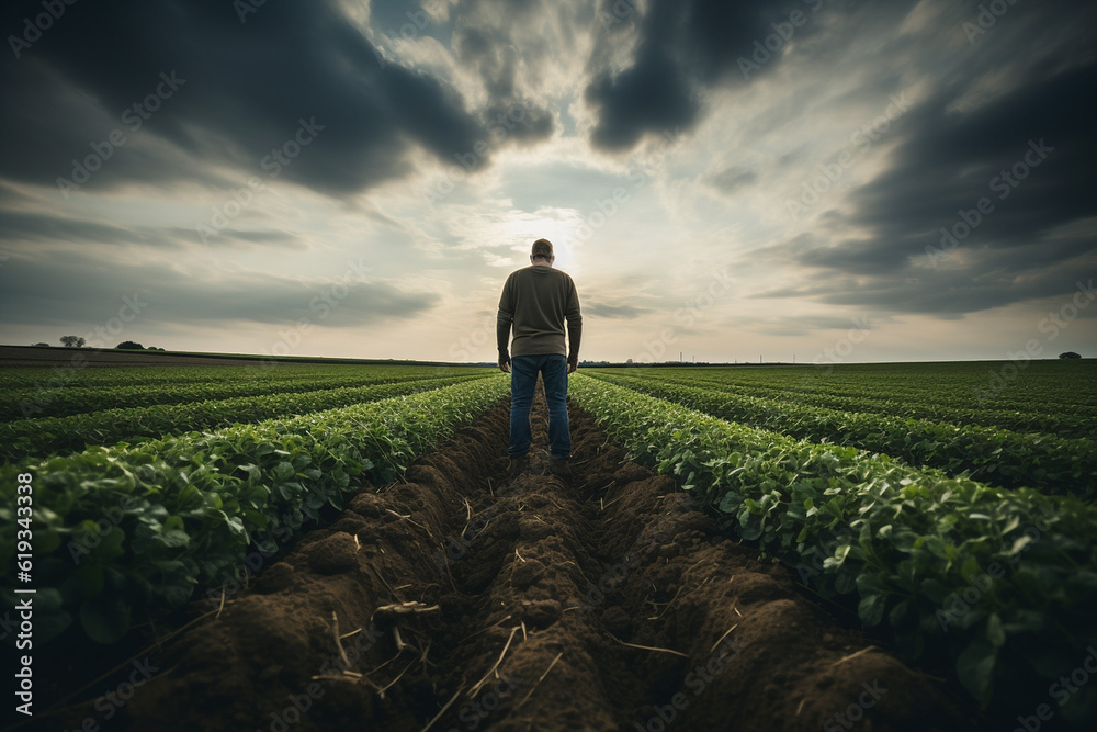 Fototapeta premium Farmer looking over his farm field