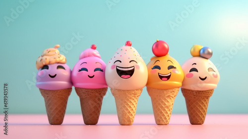 funny ice cream with smiling eyes humor poster. Generative AI