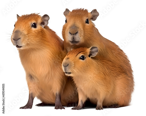 family of capybara, isolated background. Generative Ai
