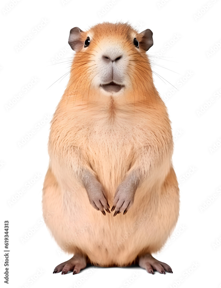 standing capybara, isolated background. Generative Ai standing capybara, isolated background. Generative Ai
