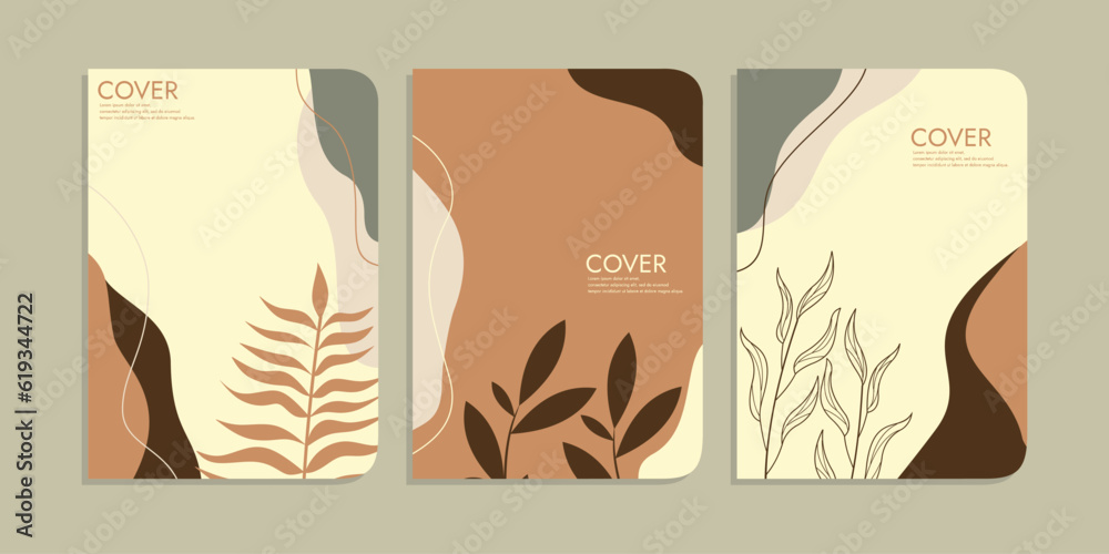 hand drawn book cover template. botanical abstract cover collection. A4 size For books, notebooks, brochures, annuals, planners, catalogs