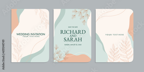 set of invitation cover designs with hand drawn floral decorations. abstract cover background. pastel colors For books, invitations, binders, diaries, planners, brochures, notebooks, catalogs