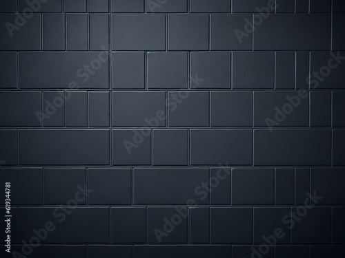 Black ceramic tile wall texture background. 3d render illustration, square.
