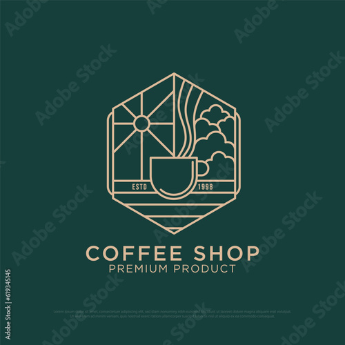 Monogram Coffee shop logo design vector, vintage coffee logo illustration with outline style, best for restaurant, cafe, beverages logo brand