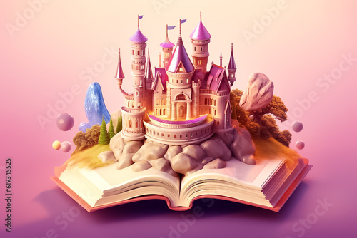 Obraz na plátně Open book with a fantasy world popping out