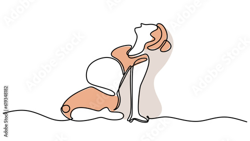 Prenatal yoga continuous line drawing, pregnant woman doing exercise vector illustration.