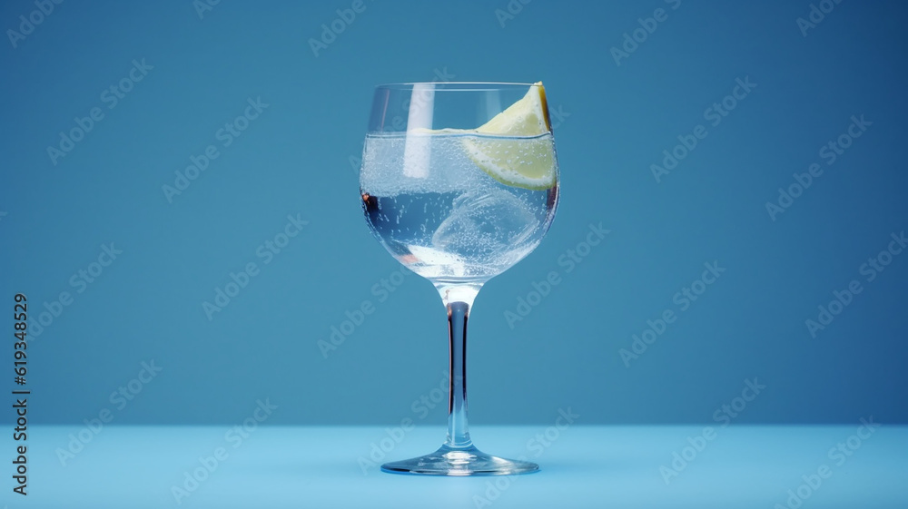 cocktail alcohol gin and tonic isolated on a blue background. Generative AI cocktail alcohol gin and tonic isolated on a blue background. Generative AI