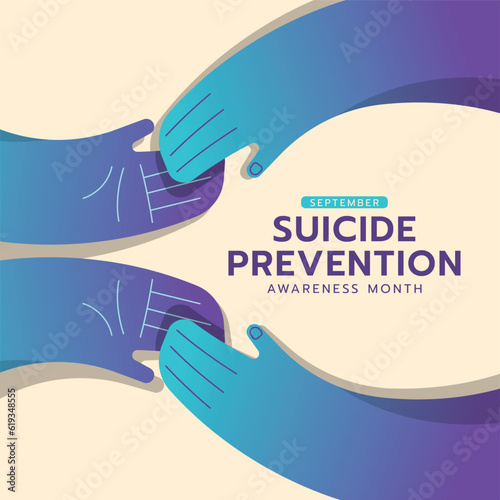 Suicide prevention awareness month - Teal purple human hands hold care and connection to give hope hands vector design