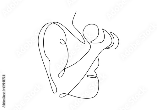 Woman exercise with dumbbell. Continuous line drawing.