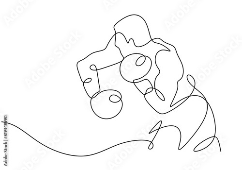 punch one line drawing, boxer punching with his hand. Continuous hand drawn line art, vector illustration isolated editable stroke.