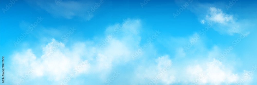 3d realistic sky background with fluffy cloud vector texture. Blue air pattern with white abstract cloudy meteorology smoky environment. Beautiful natural cloudscape with sunshine panoramic banner 3d realistic sky background with fluffy cloud vector texture. Blue air pattern with white abstract cloudy meteorology smoky environment. Beautiful natural cloudscape with sunshine panoramic banner