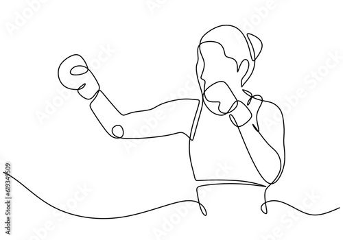 Woman fighter one line drawing, boxing or kickboxing girl pose. Vector illustration strong lady in sport theme.