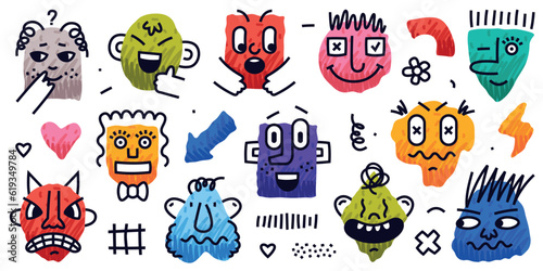 Abstract Comic Faces with Various Emotions Vector Set