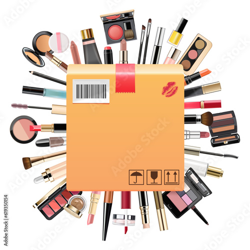 Vector Makeup Shopping Concept with Carton Box