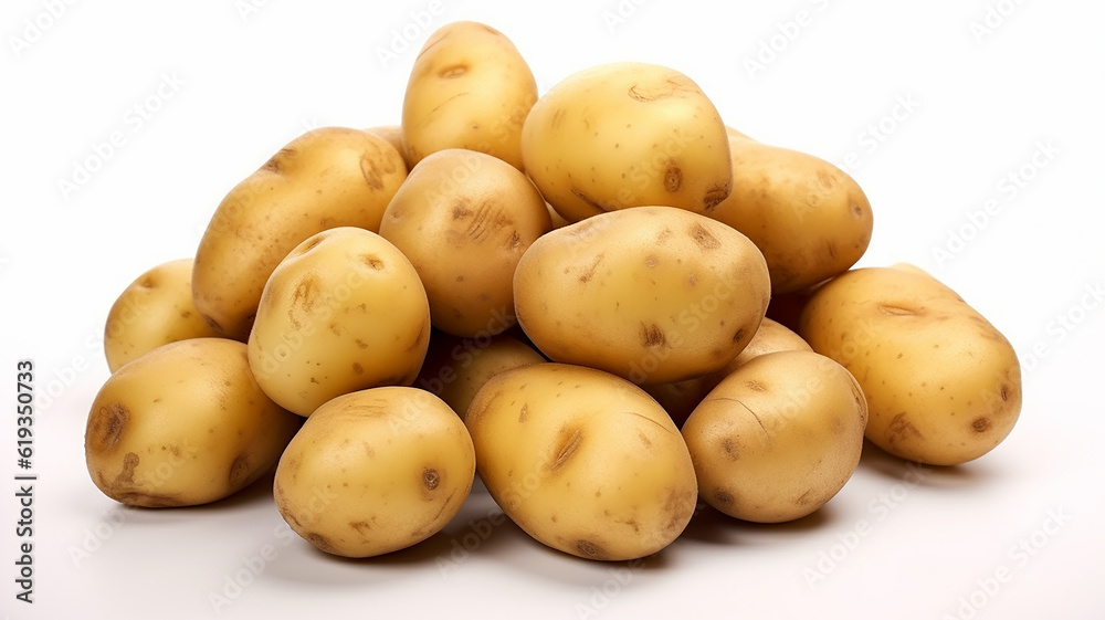 a mountain of potatoes is isolated against the background. Generative AI a mountain of potatoes is isolated against the background. Generative AI
