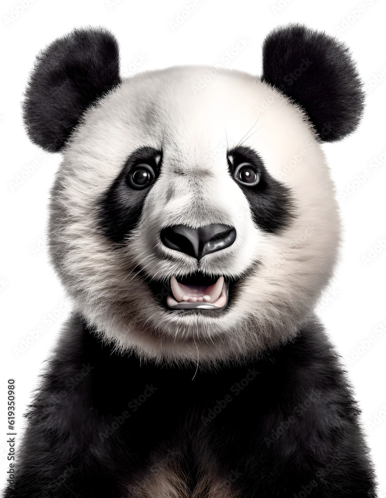 panda portrait, isolated on transparent background. Generative Ai