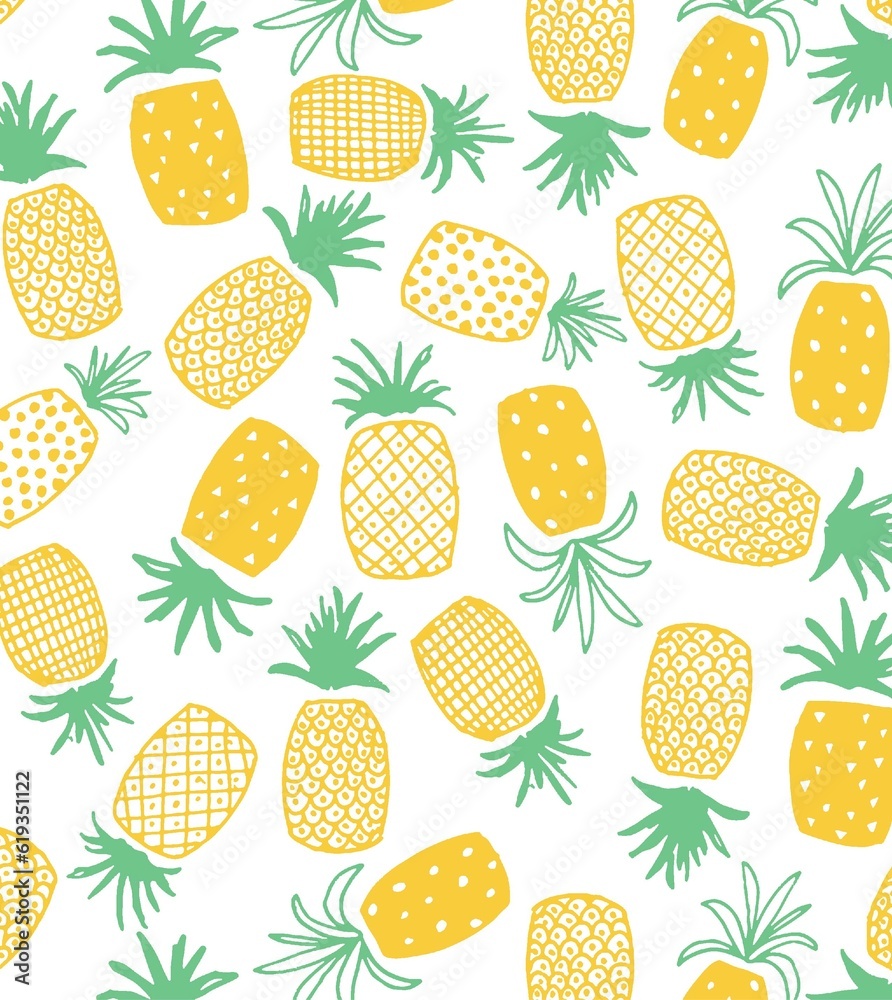 Cartoon fruit pineapple going back and forth in rows cute beautiful bright interior decoration colorful hand drawn seamless decorations stickers clothes children adults boxers aprons Cartoon fruit pineapple going back and forth in rows cute beautiful bright interior decoration colorful hand drawn seamless decorations stickers clothes children adults boxers aprons