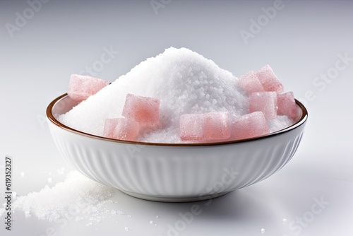 Close up of salt on bowl isolated white background
