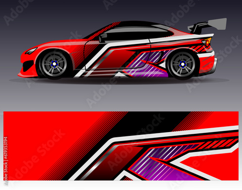 Car wrap design vector. Graphic abstract stripe racing background kit designs for wrap vehicle race car rally adventure and livery © Gib