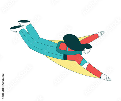 Air Sport with Woman Character Wingsuit Flying Vector Illustration