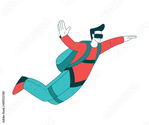 Air Sport with Man Character Free-falling While Parachuting and Skydiving Vector Illustration