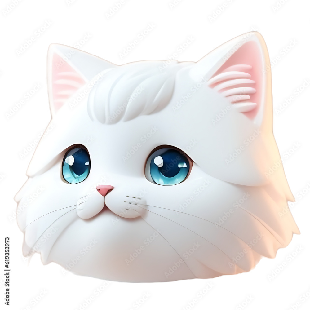 Face White Persian cat, Smile, 3D rendering and without background. Cute and tiny. Face White Persian cat, Smile, 3D rendering and without background. Cute and tiny.