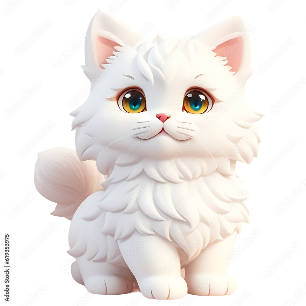 White Persian cat, 3D rendering and without background. Cute and tiny. White Persian cat, 3D rendering and without background. Cute and tiny.