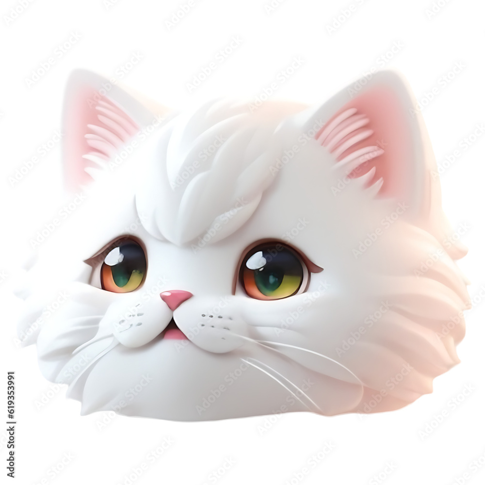 Face White Persian cat, Smile, 3D rendering and without background. Cute and tiny.