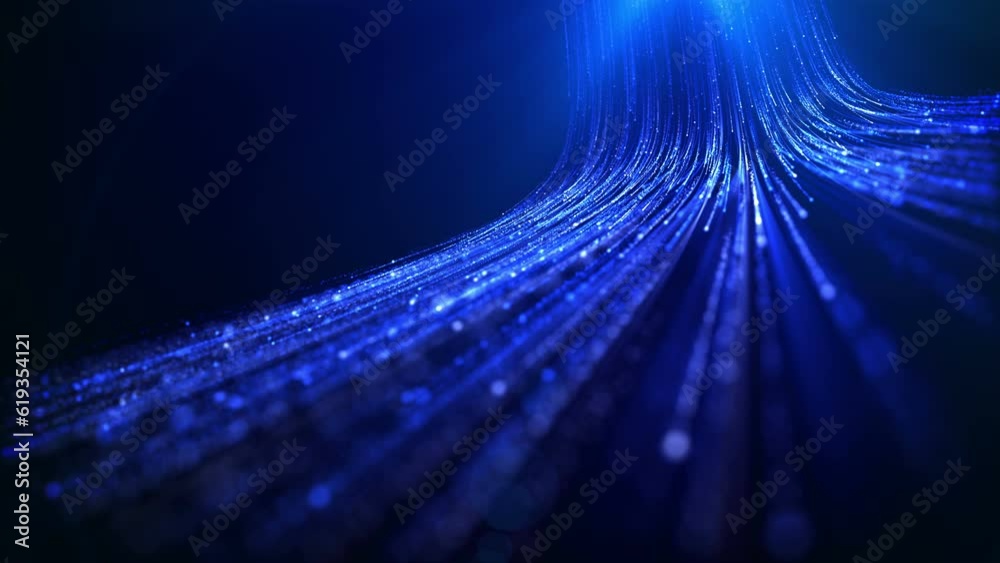 Digital data transfer background with blue light data particle flowing looped