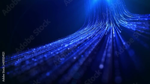 Digital data transfer background with blue light data particle flowing looped