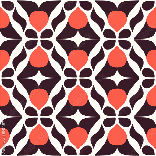 Striking red and black art deco pattern on a pristine white background, intricately repeating to create a seamless and visually engaging design.