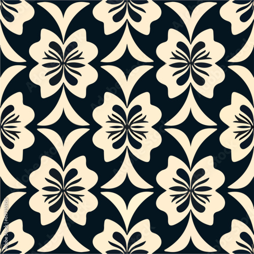 Captivating black and white flower pattern set against a dark background  reminiscent of elegant damask designs  showcasing an art nouveau inspired aesthetic with a touch of mystery.