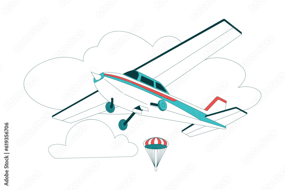 Plane or Airplane with Wings Flying High in the Sky Vector Illustration